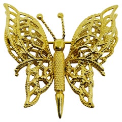 MONET signed vintage gold tone butterfly designer brooch