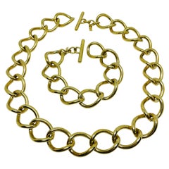 MONET signed vintage gold tone designer chain necklace bracelet set