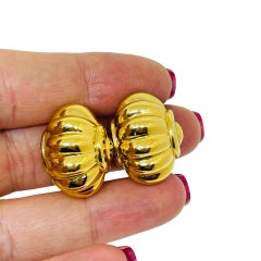 MONET signed vintage gold tone designer clip earrings