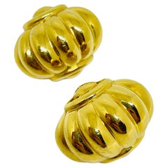 MONET signed vintage gold tone designer clip earrings