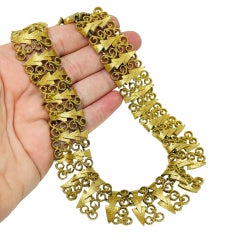 MONET signed vintage gold tone designer collar necklace