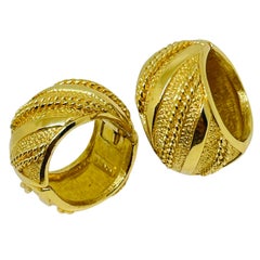 MONET signed vintage gold tone designer hoop clip on earrings