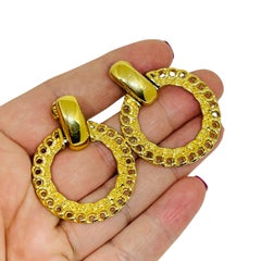 MONET signed vintage gold tone door knocker designer clip on earrings