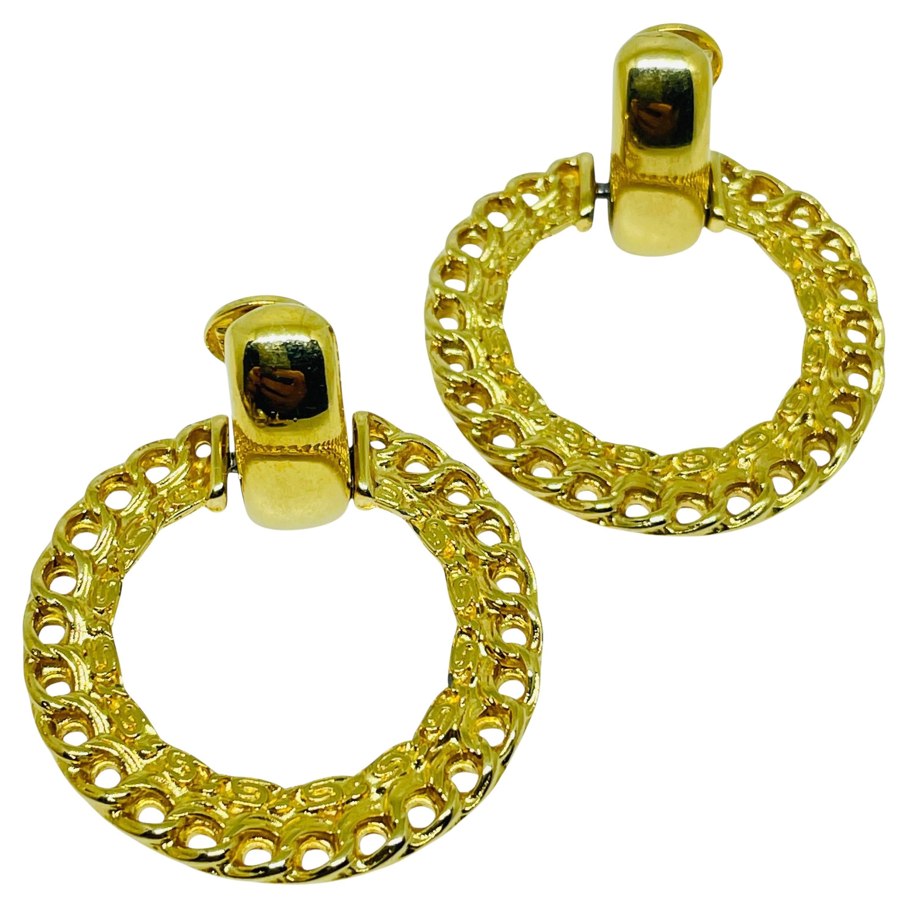 MONET signed vintage gold tone door knocker designer clip on earrings