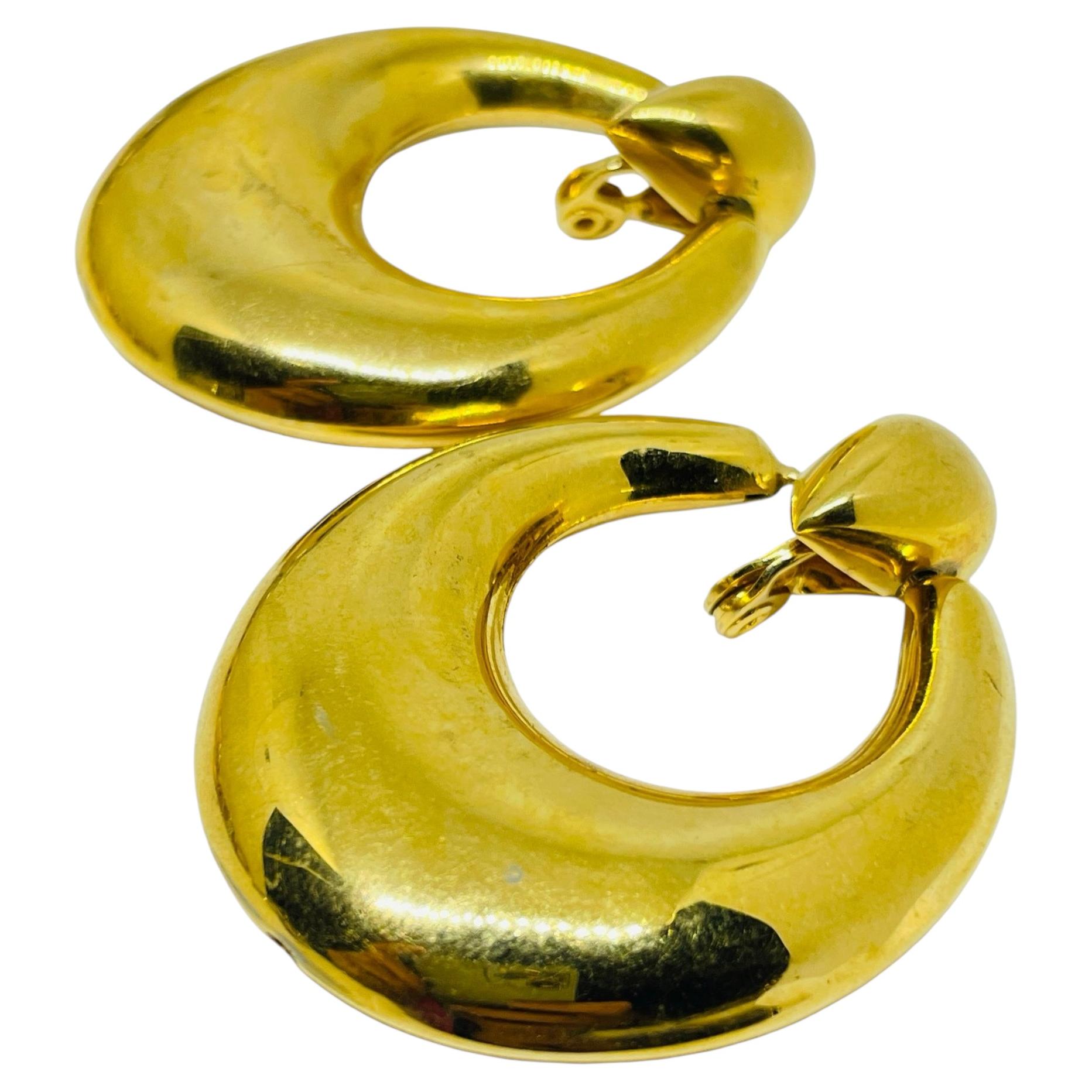 Pre-owned Monet Signed Vintage Gold Tone Door Knocker Modernist Designer Clip On Earrings In Multi