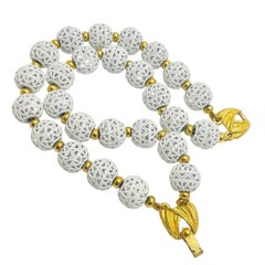 MONET signed vintage gold tone ehite enamel beads designer bracelet