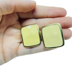 MONET signed vintage gold tone enamel designer clip on earrings