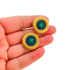 MONET signiert Vintage Gold Ton Emaille Designer Ohrringe