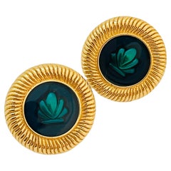 MONET signed vintage gold tone enamel designer earrings