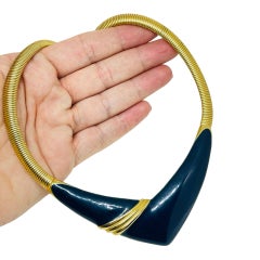 MONET signed vintage gold tone enamel designer necklace