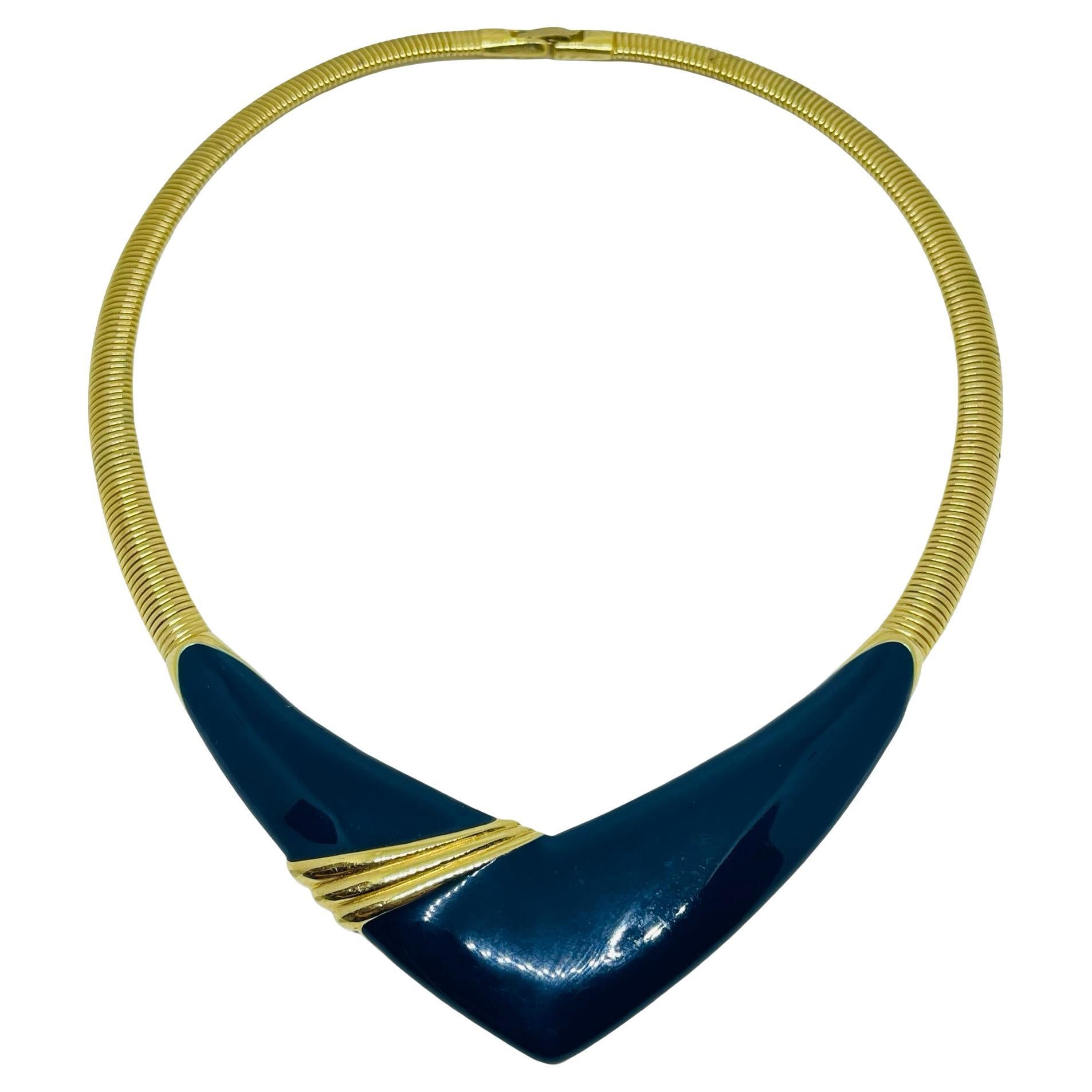 MONET signed vintage gold tone enamel designer necklace