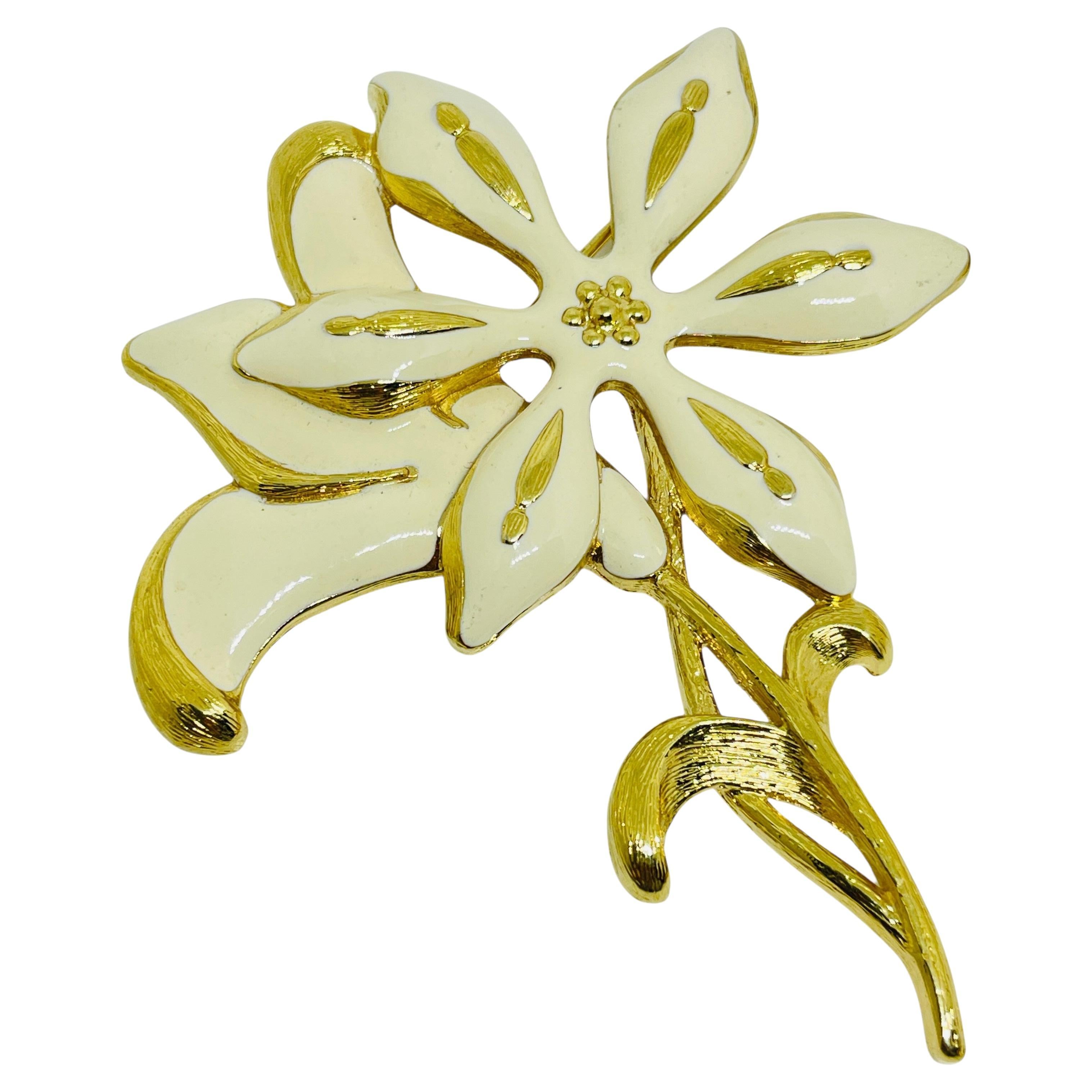 MONET signiert Vintage Gold Ton Emaille große Blume Designer Brosche