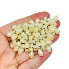 MONET signed vintage gold tone faux pearls cluster designer brooch
