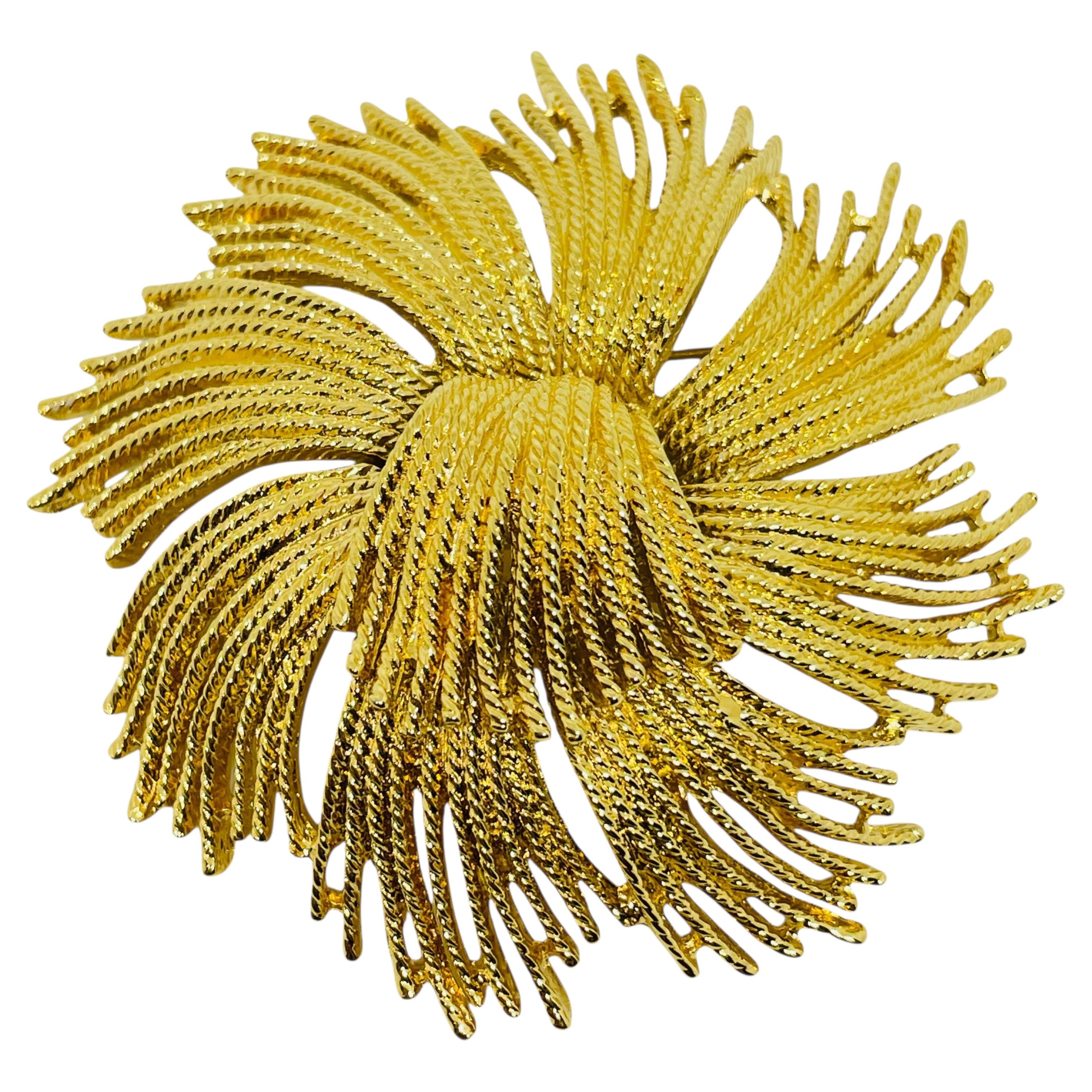 Pre-owned Monet Signed Vintage Gold Tone Huge Flower Designer Brooch In Multi