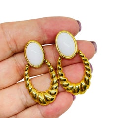 MONET signed vintage gold tone lucite door knocker designer post earrings
