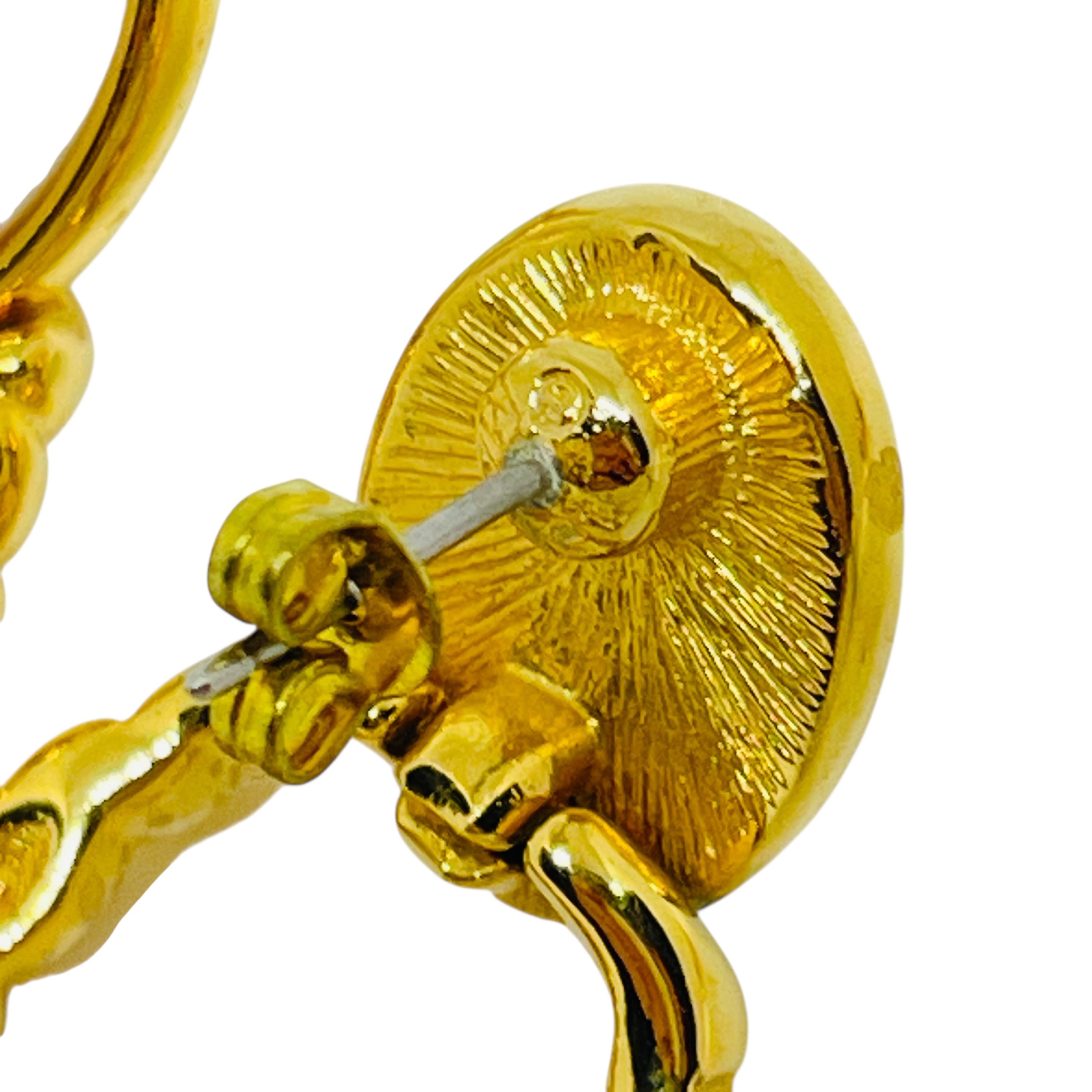 MONET signed vintage gold tone lucite door knocker designer post earrings In Good Condition For Sale In Palos Hills, IL