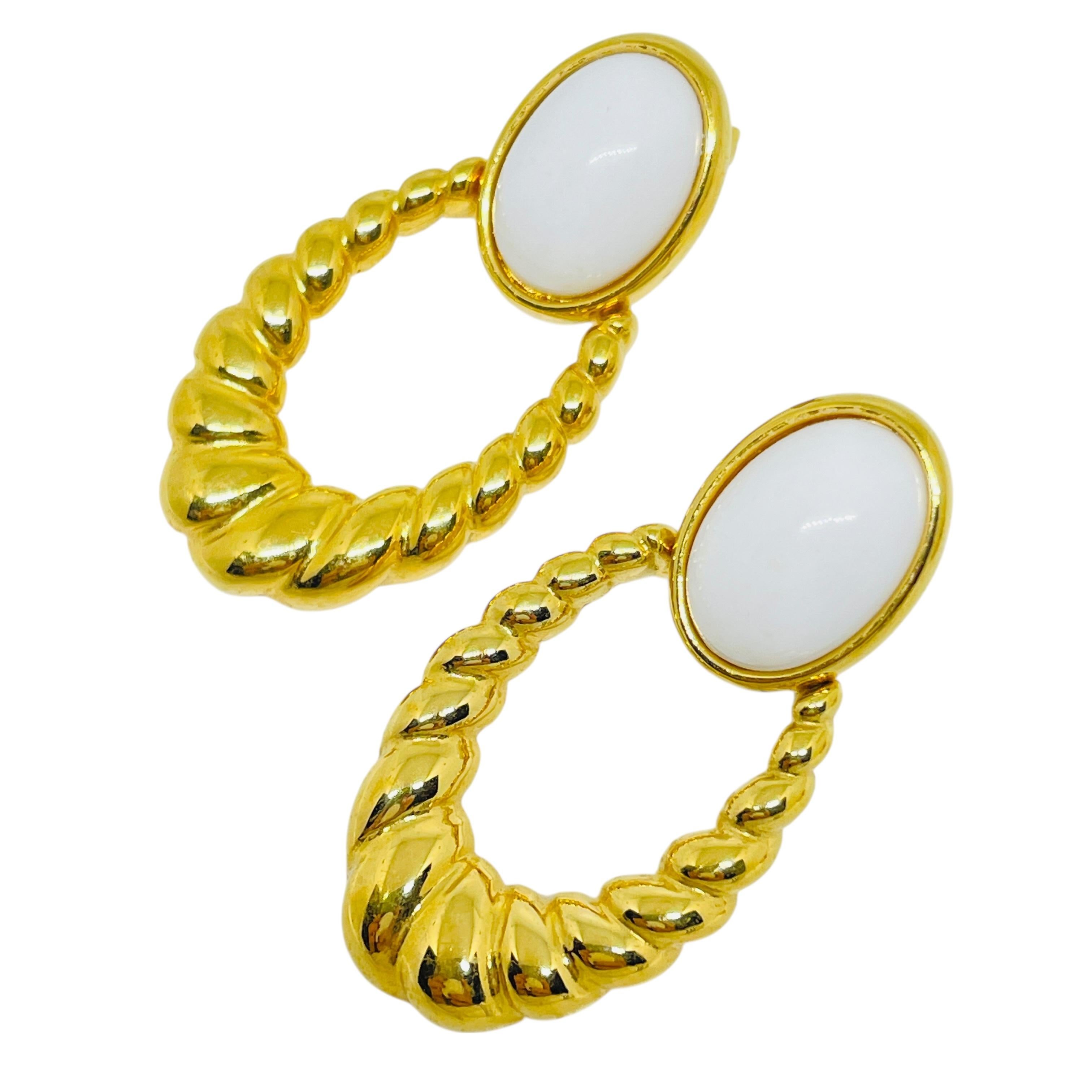 MONET signed vintage gold tone lucite door knocker designer post earrings For Sale 1