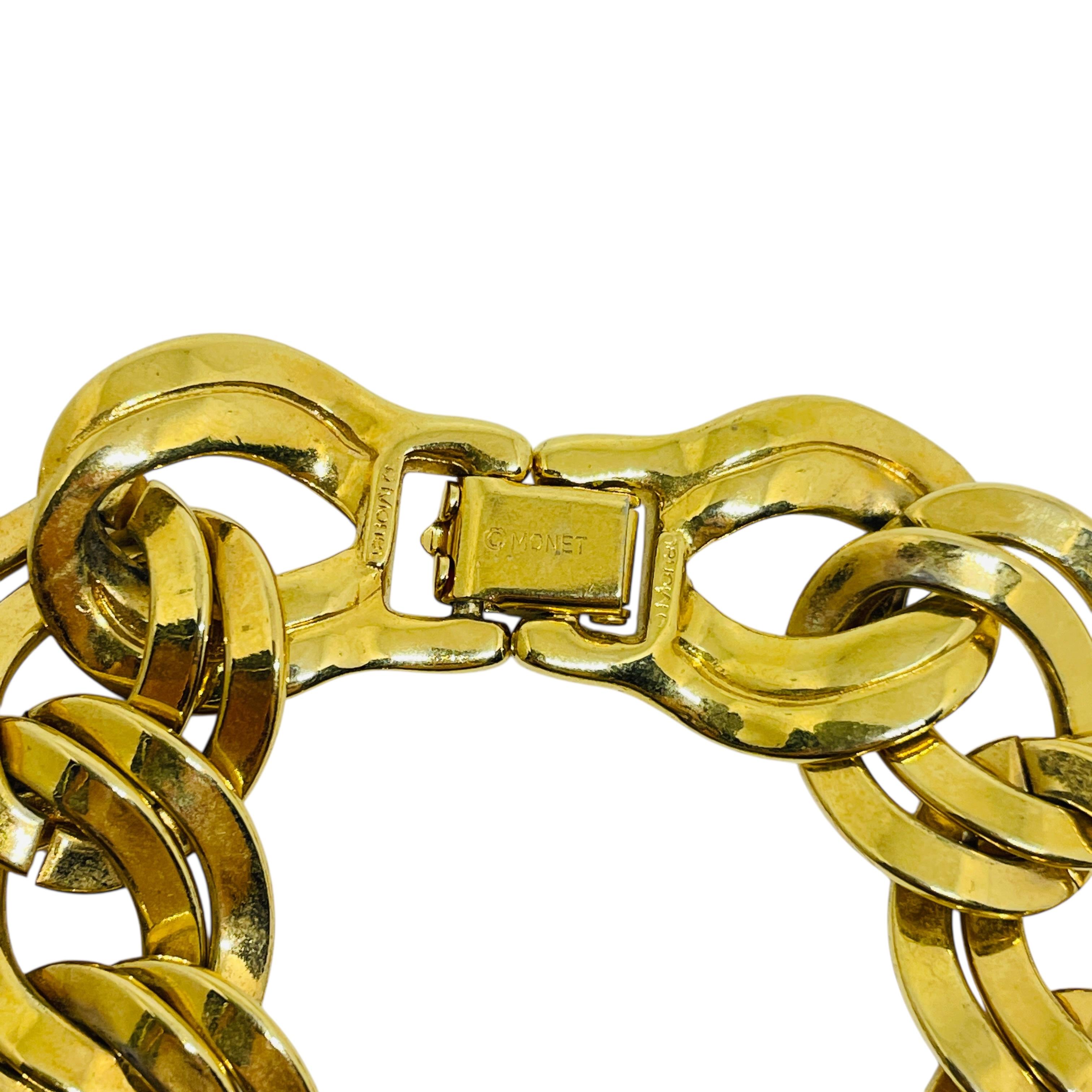 MONET signed vintage gold tone massive chain designer bracelet en Bueno estado para la venta en Palos Hills, IL