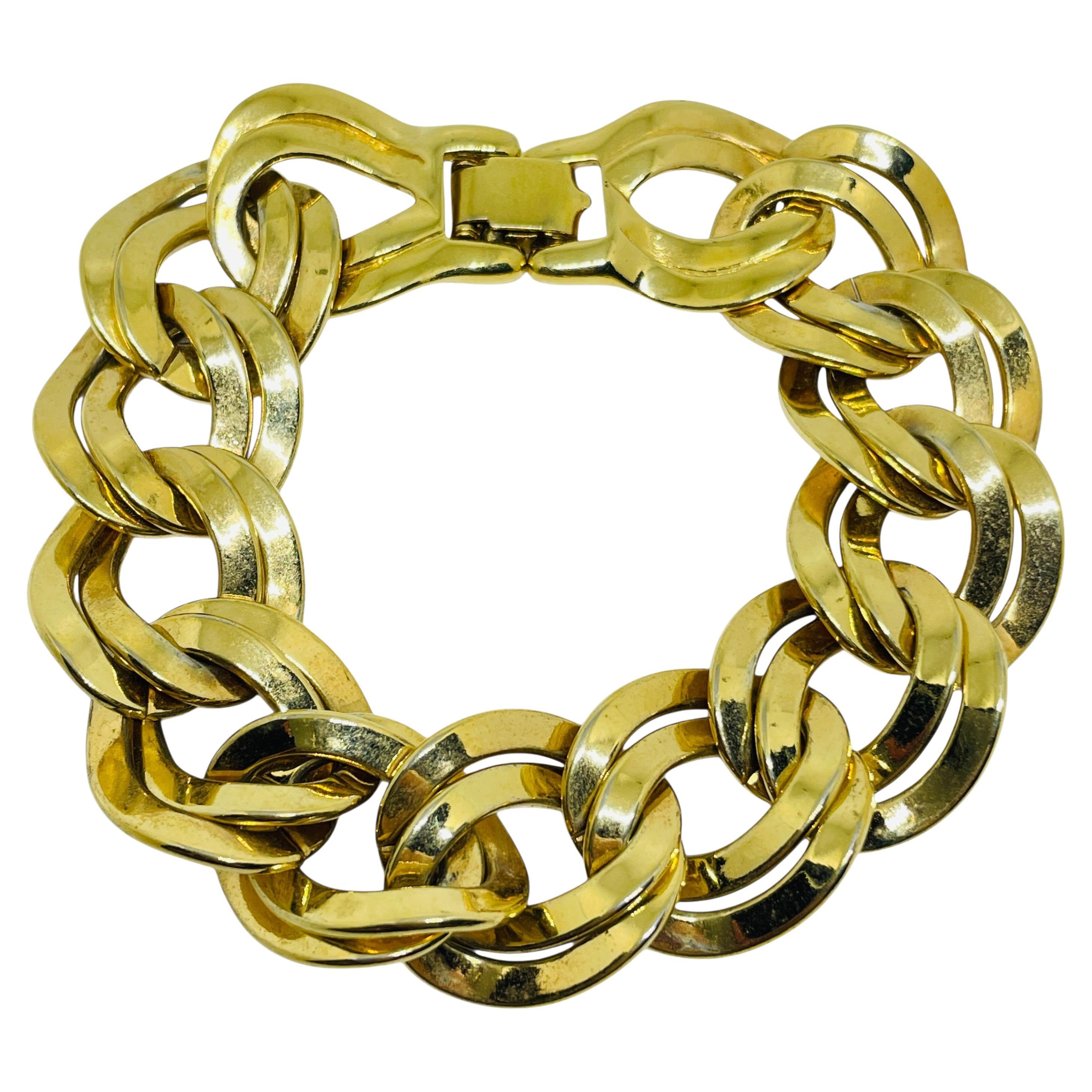 MONET signed vintage gold tone massive chain designer bracelet