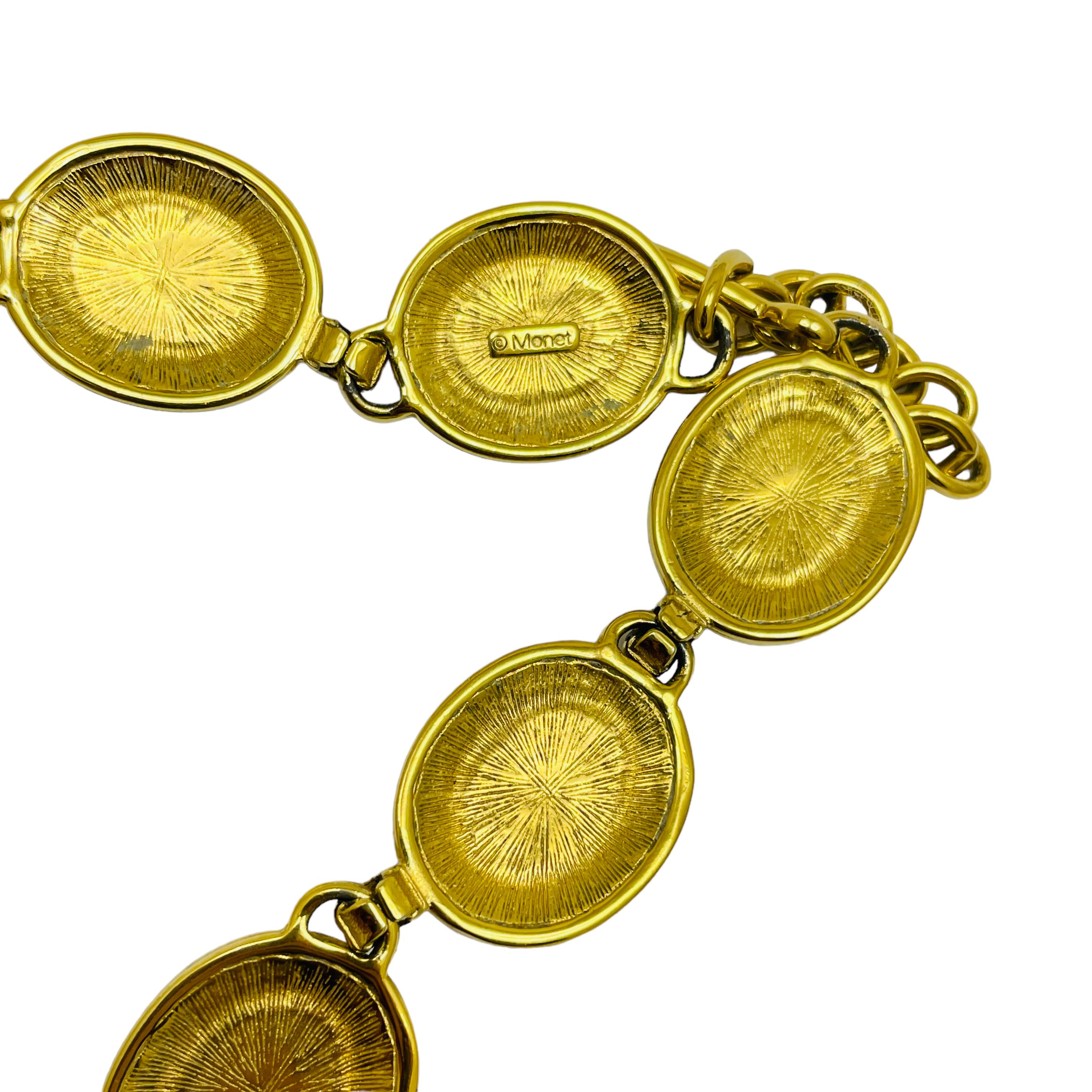 MONET signé vintage, collier à maillons en perles émaillées et ton or Bon état - En vente à Palos Hills, IL