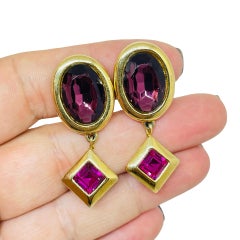 Boucles d'oreilles vintage à clip de créateur Monet, couleur or, rose et violet, ornées de strass