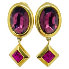 Boucles d'oreilles vintage à clip de créateur Monet, couleur or, rose et violet, ornées de strass