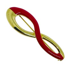 MONET signed vintage gold tone red enamel designer brooch