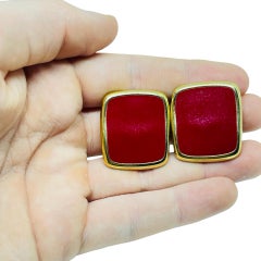 MONET signed vintage gold tone red enamel designer clip on earrings