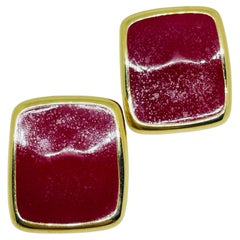 MONET signed vintage gold tone red enamel designer clip on earrings