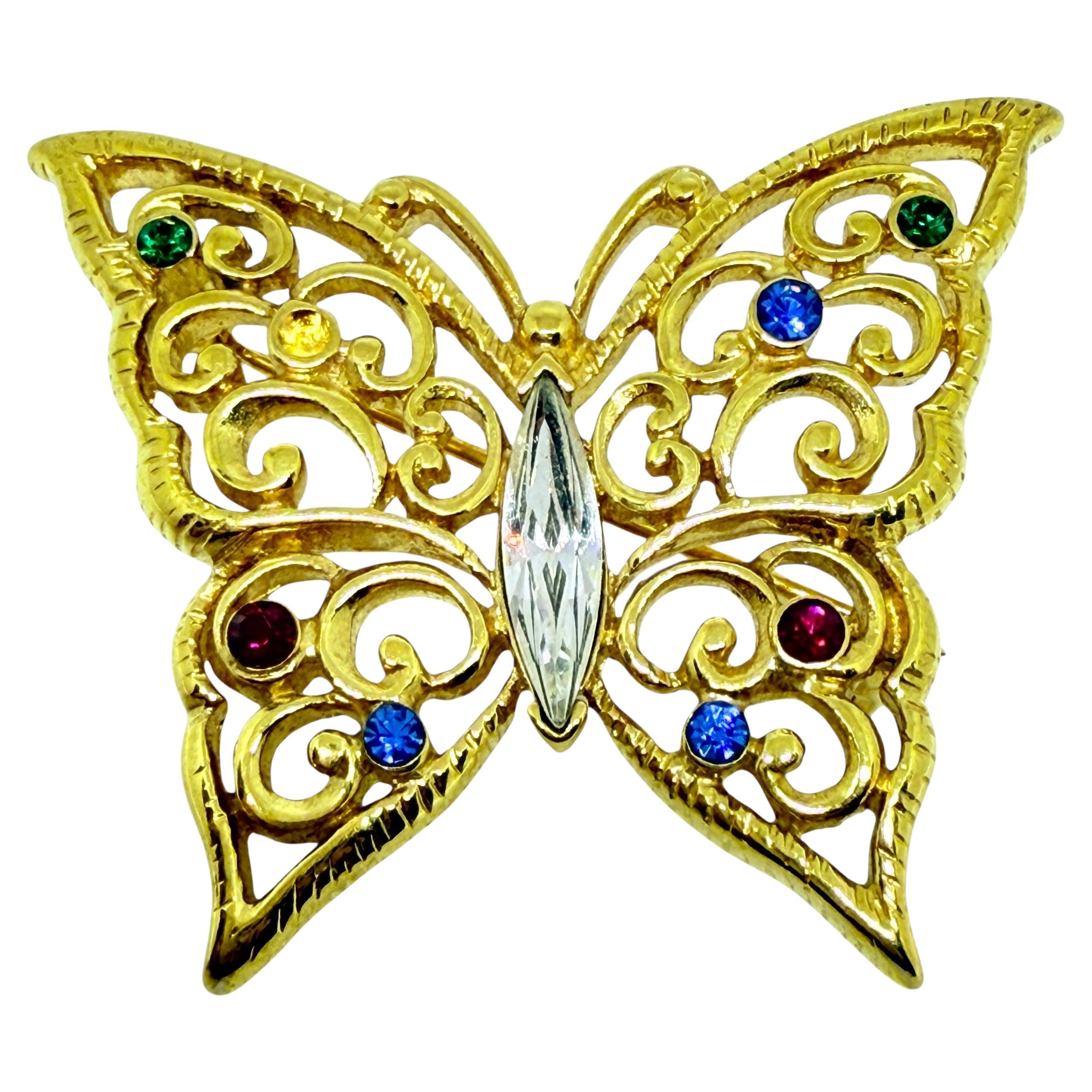 MONET signiert Vintage Gold Ton Strass Schmetterling Designer Brosche