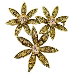 MONET signé vintage or strass fleur broche designer