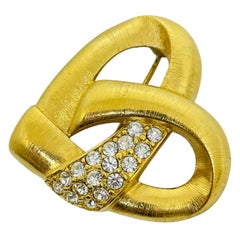 MONET signed vintage gold tone rhinestone heart designer brooch