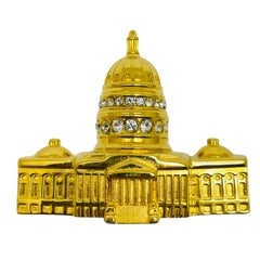 Monet signé vintage strass ton or broche United States Capitol Building