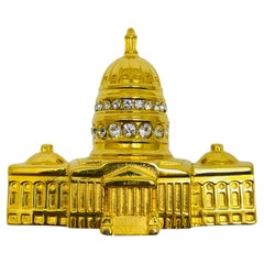 Monet signé vintage strass ton or broche United States Capitol Building