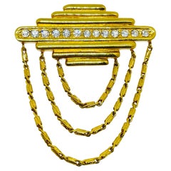 MONET signed vintage gold tone rhinestones dangle designer brooch