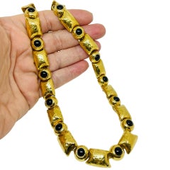 MONET signed vintage gold tone textured lucite designer necklace