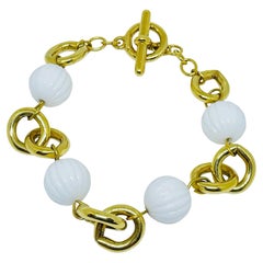 MONET signé vintage gold tone white beads designer chain bracelet