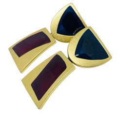 Orecchini a clip firmati Monet in oro opaco vintage con disegni geometrici modernisti