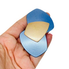 MONET signed vintage metallic blue modernist geometric massive designer brooch