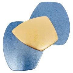 MONET signed vintage metallic blue modernist geometric massive designer brooch