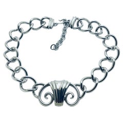 MONET signed vintage silver tone designer chain necklace