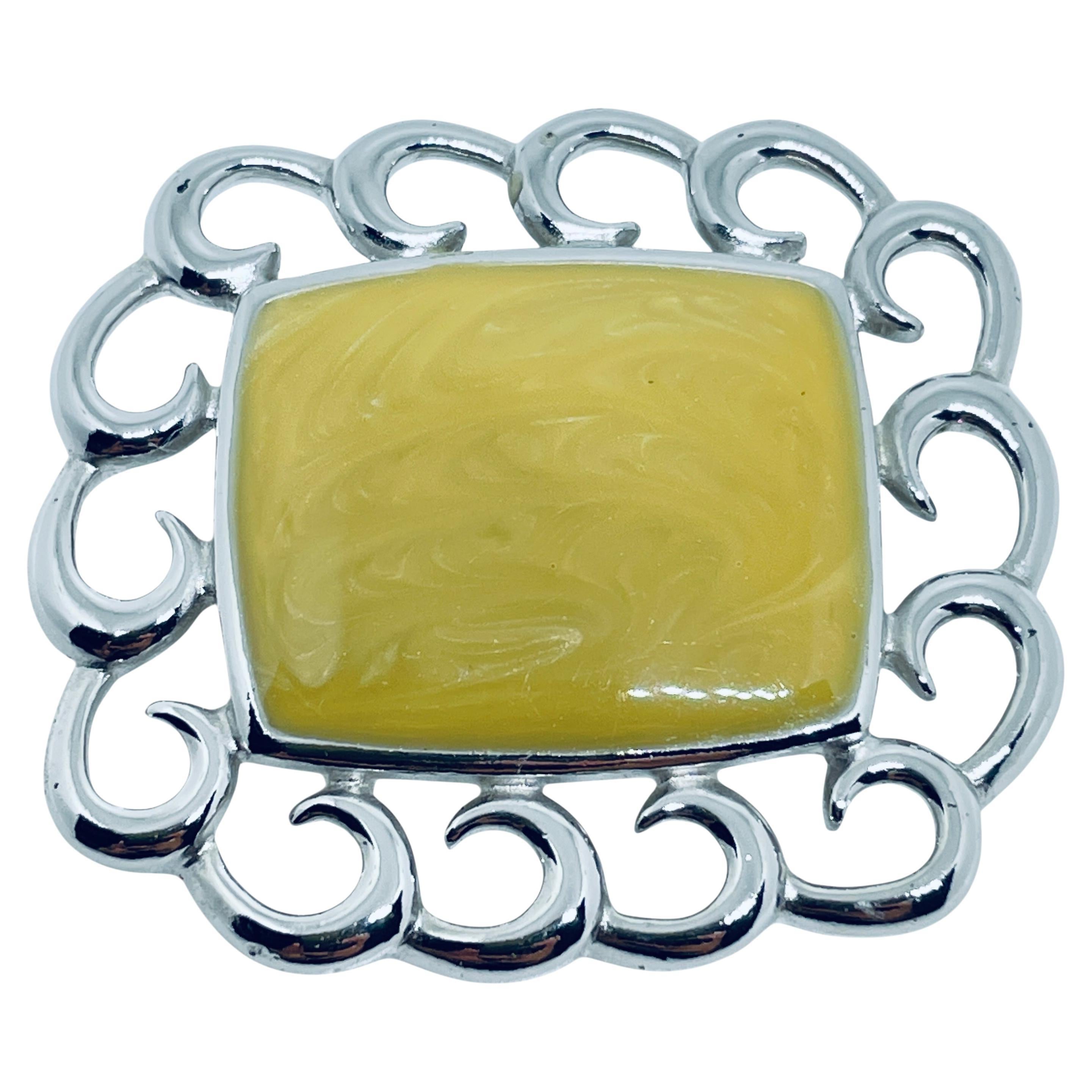 MONET signé vintage silver tone enamel modernist designer brooch