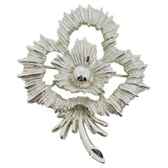 MONET signé vintage silver tone flower designer broche