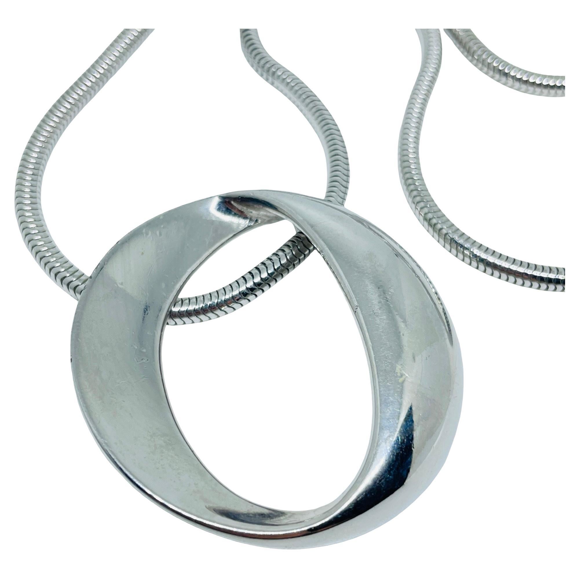 MONET signed vintage silver tone modernist designer pendant chain necklace For Sale