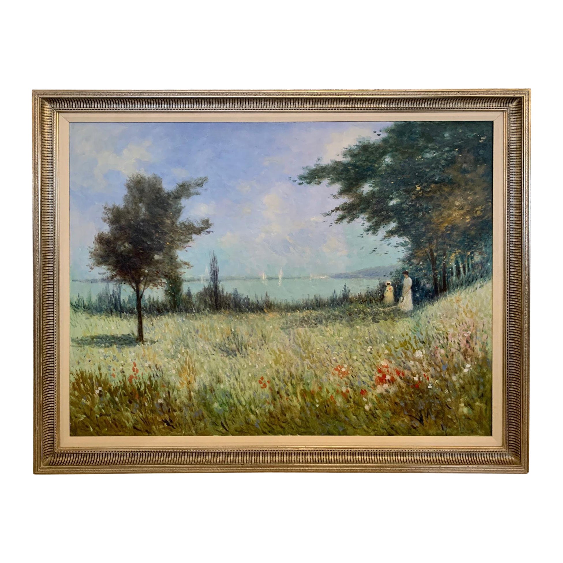 Magnifique grand paysage de style Monet par James Llewelyn en vente