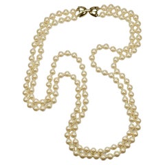Vintage Monet Two Strand Cream Glass Pearl Necklace with a Gold Plated Clasp circa 1980s