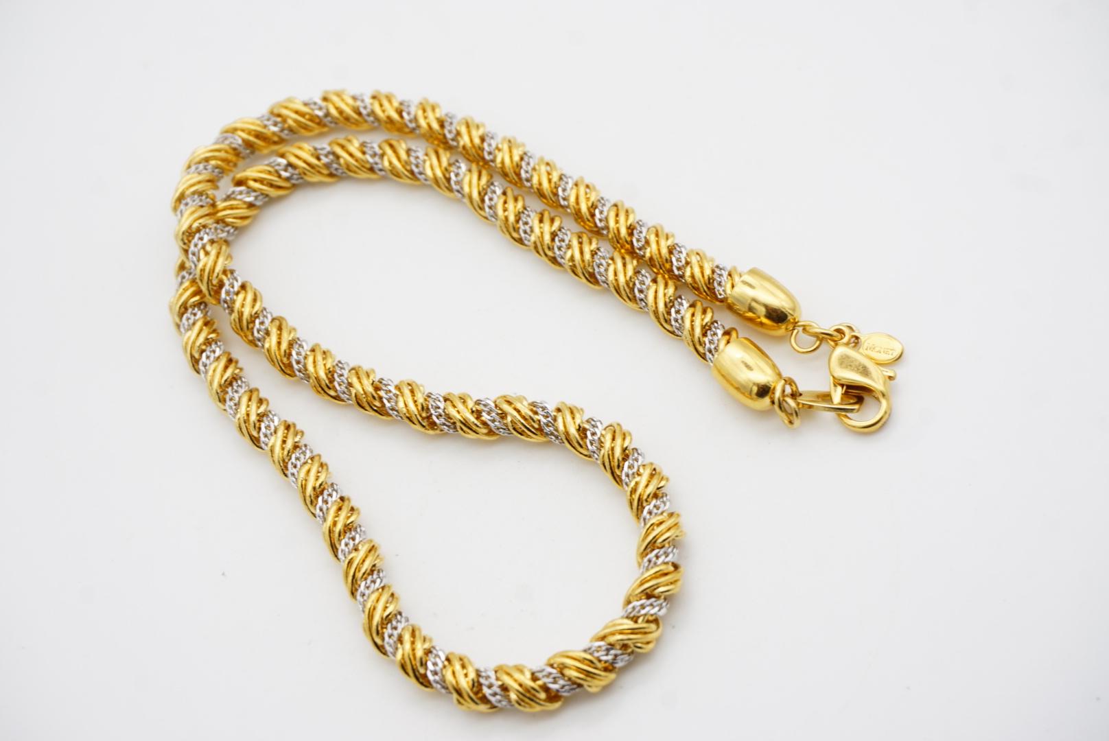 Monet Vintage 1980 Spiral Twist Interlinked Rope Chain Necklace Argento Oro in vendita 5