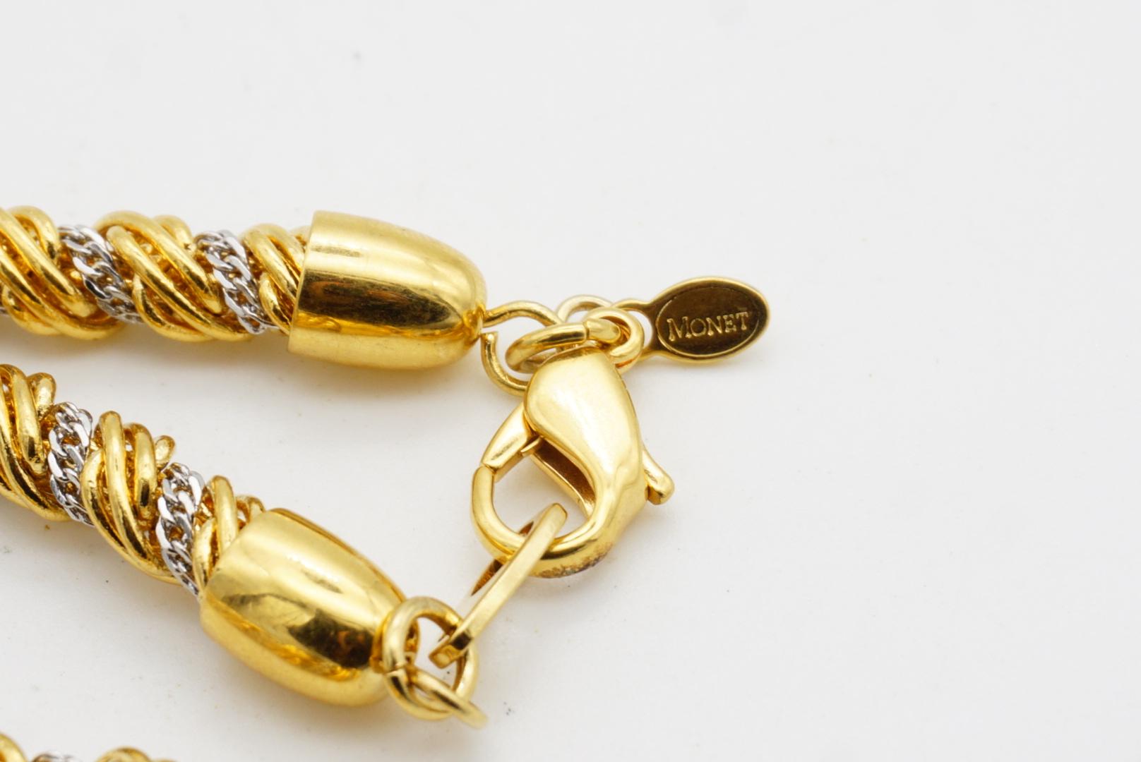 Monet Vintage 1980 Spiral Twist Interlinked Rope Chain Necklace Argento Oro in vendita 6
