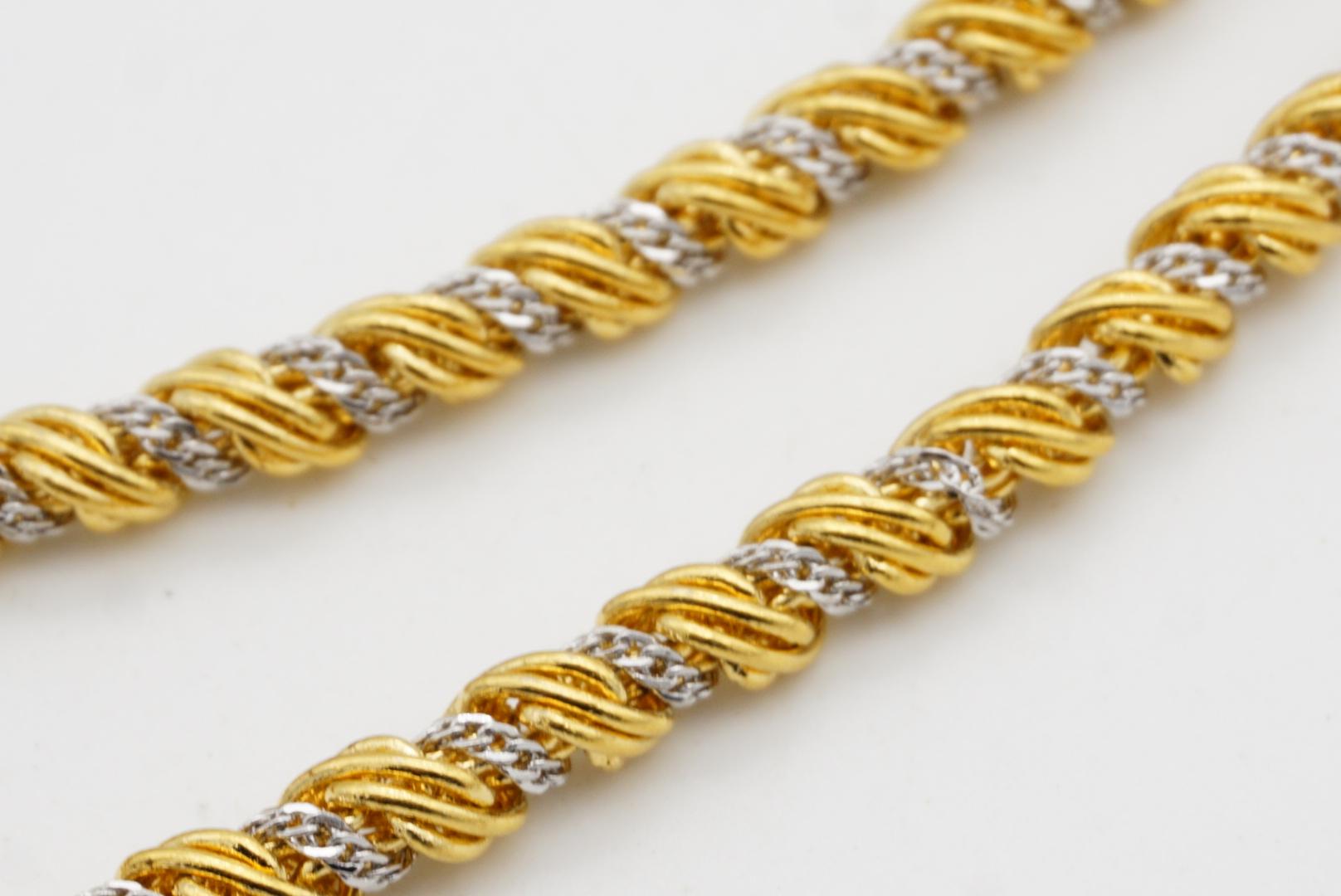 Monet Vintage 1980 Spiral Twist Interlinked Rope Chain Necklace Argento Oro in vendita 7