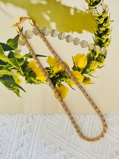 Monet Vintage 1980s Spiral Twist Interlinked Rope Chain Necklace Silver Gold